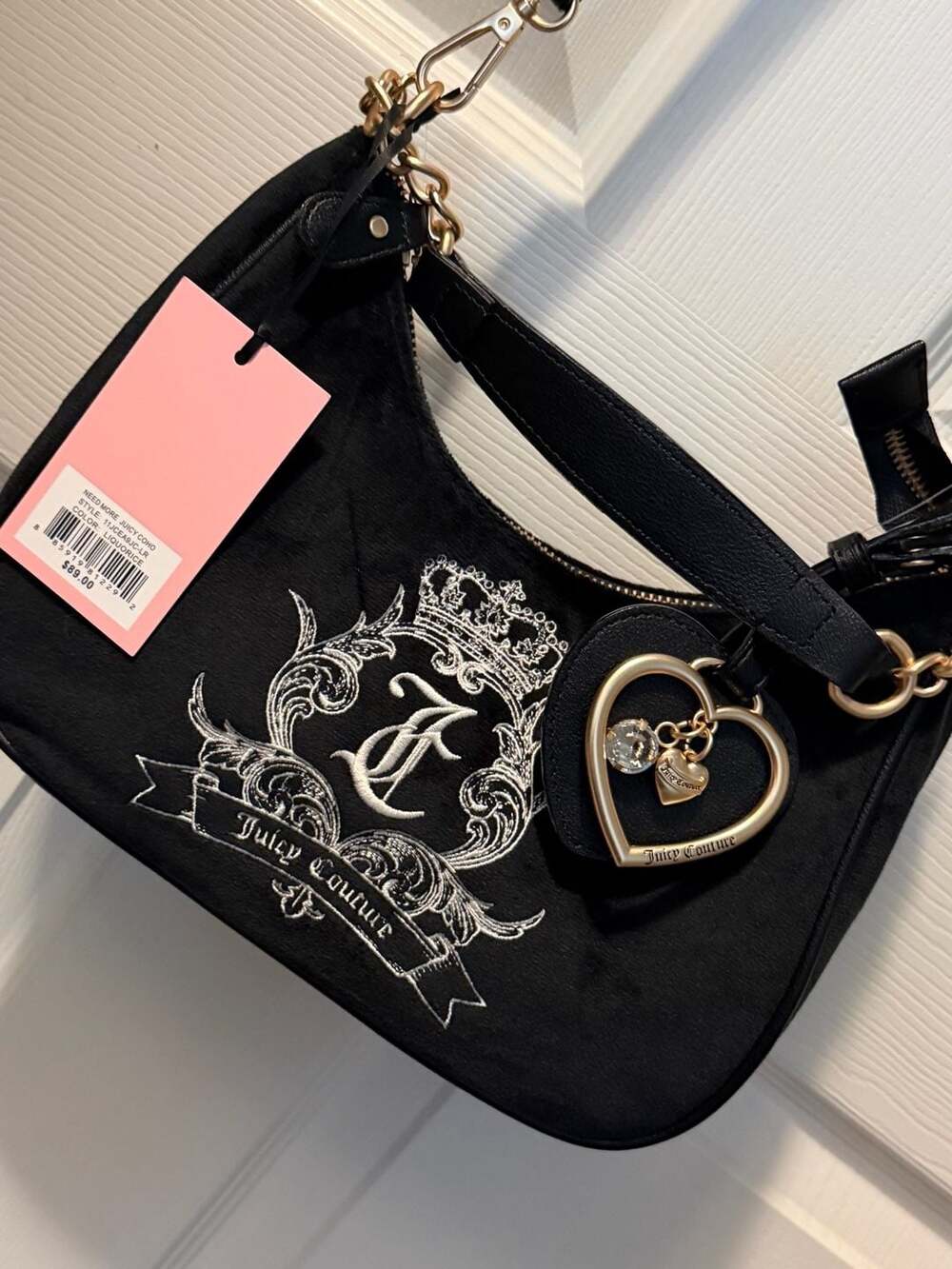 Juicy Couture Need More Black Velour Crossbody Bag